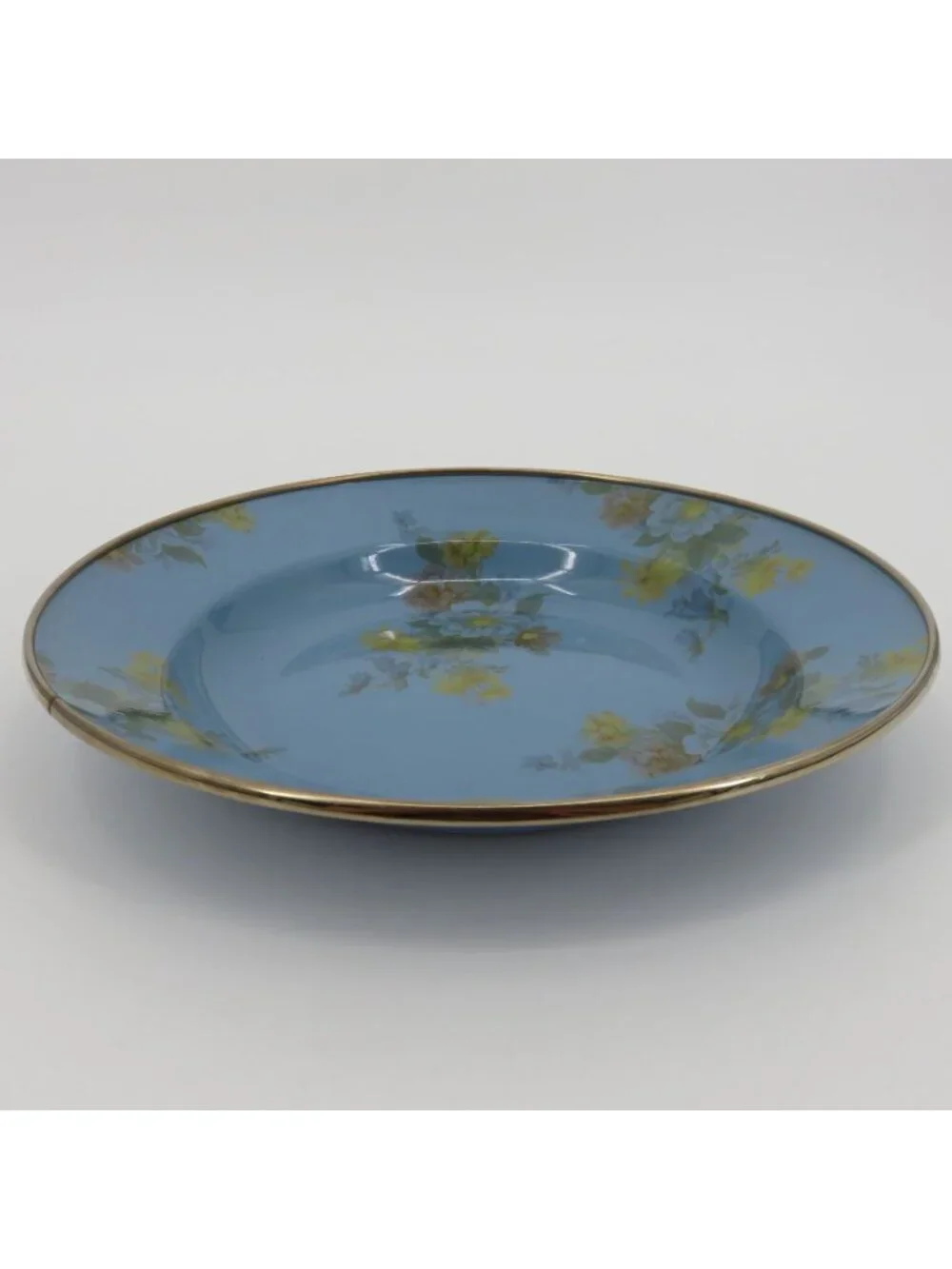 Mackenzie Childs Camp Blue Floral 9in Bowl Enamel Metal Trim Victoria Richard